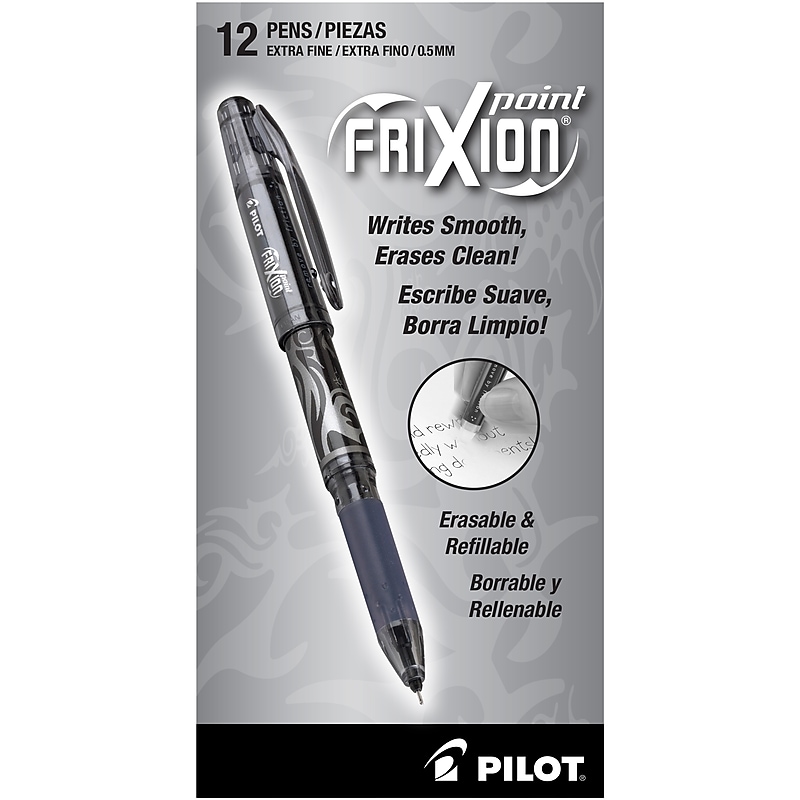 Pilot FriXion Point Erasable Gel Pens, Extra Fine Point, Black Ink, Dozen (31573) image 1