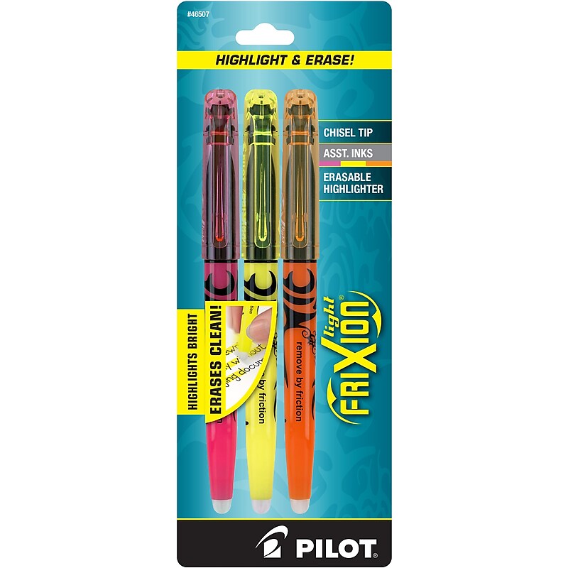 Pilot FriXion Light Erasable Highlighters, Chisel Tip, Assorted Ink, 3/Pack (46507) image 1