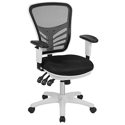 Flash Furniture Nicholas Ergonomic Mesh Swivel Mid-Back Multifunction Executive Office Chair, Black/White Frame (HL0001WHBK) Simolary simolary.com