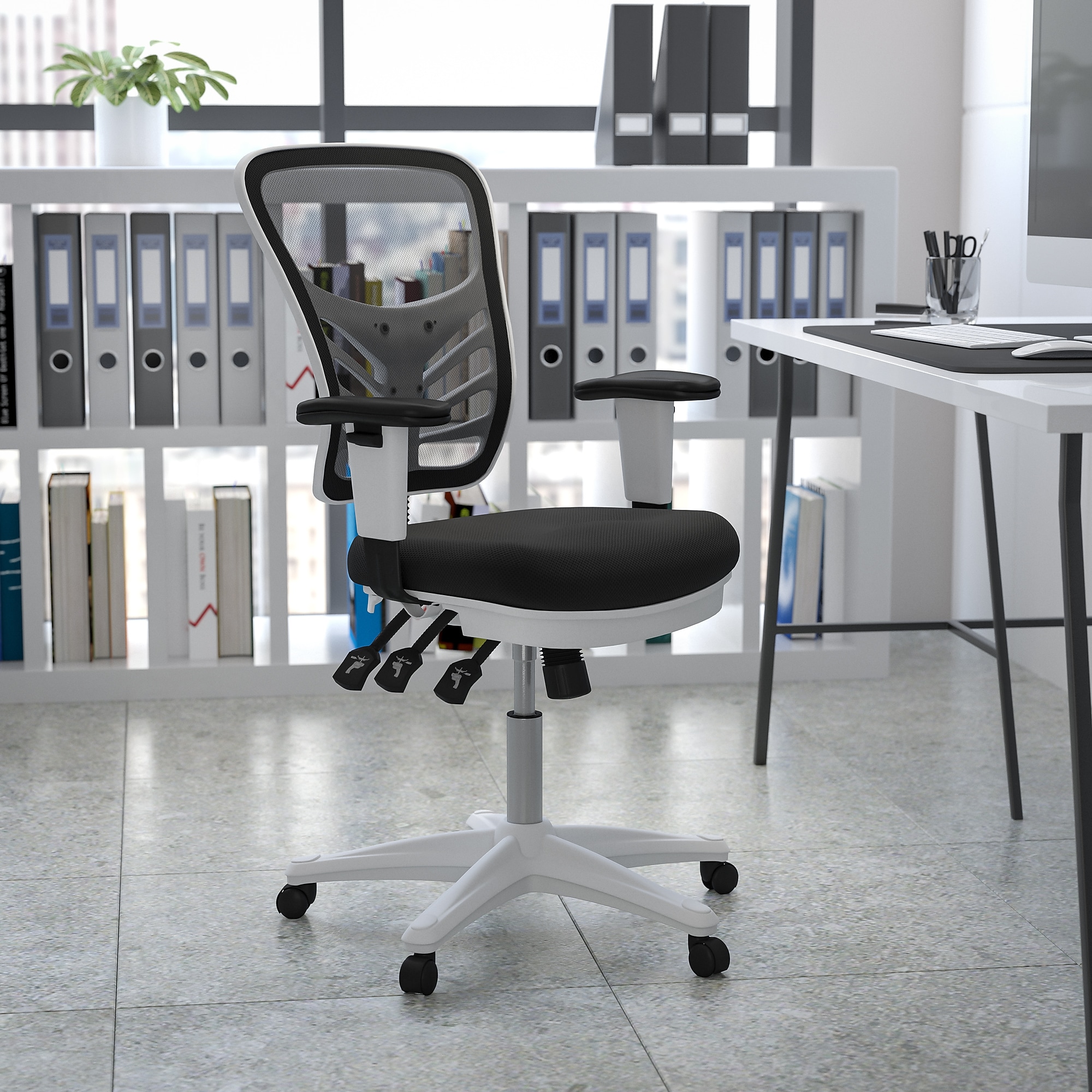 Flash Furniture Nicholas Ergonomic Mesh Swivel Mid-Back Multifunction Executive Office Chair, Black/White Frame (HL0001WHBK) Sansujyuku sansujyuku.com