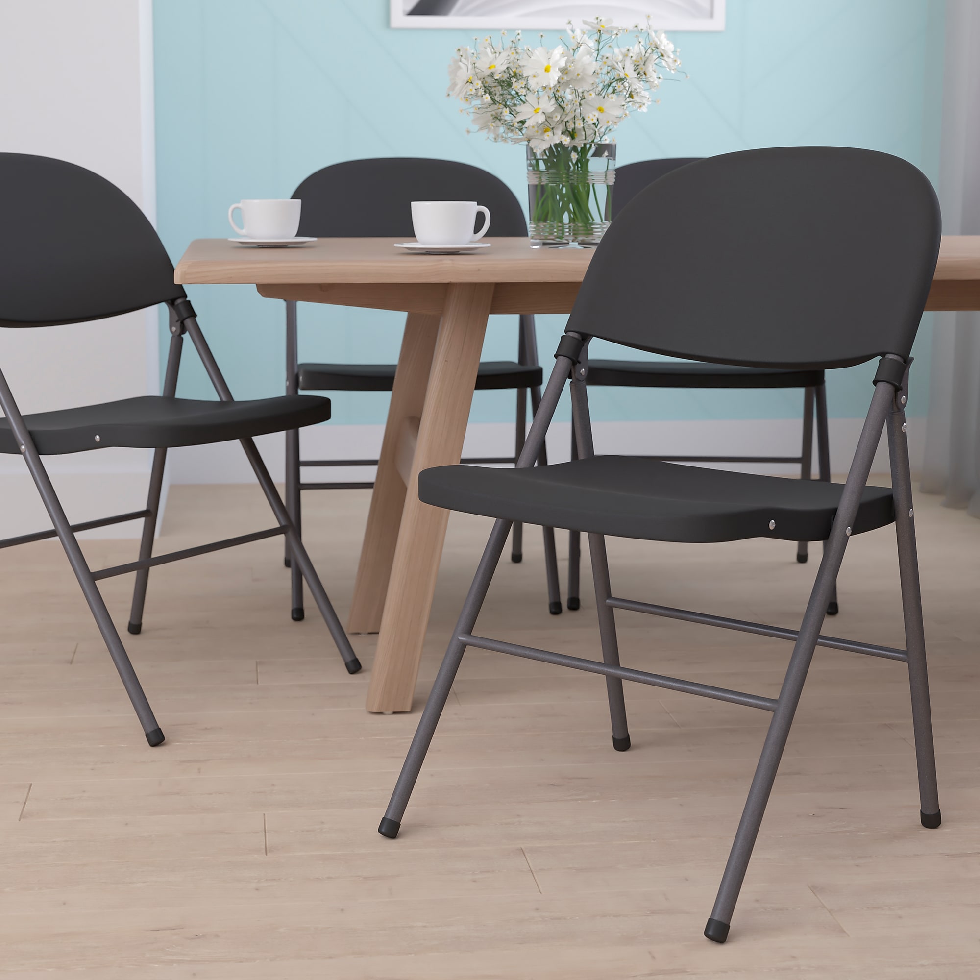 Flash Furniture HERCULES Plastic Armless Folding Chair With Charcoal Frame, Black, 4/Pack Sansujyuku sansujyuku.com