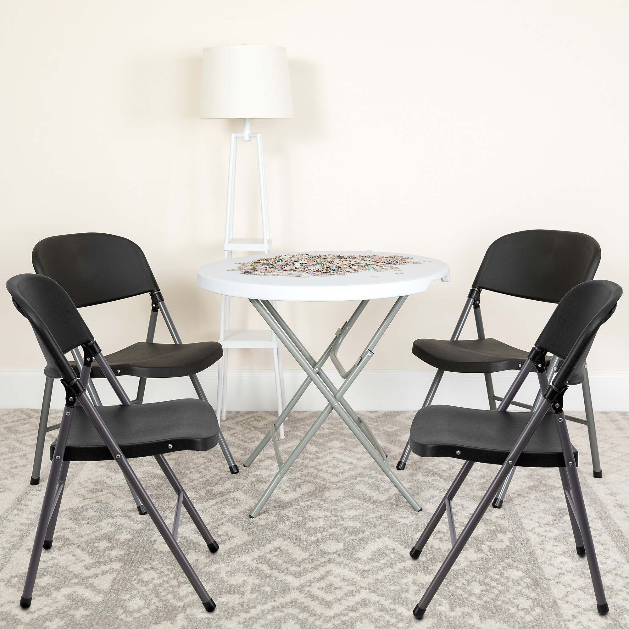 Flash Furniture HERCULES Plastic Armless Folding Chair With Charcoal Frame, Black, 4/Pack Sansujyuku sansujyuku.com