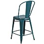 Flash Furniture Carly Contemporary Metal Slat Back Counter Stool, Distressed Kelly Blue-Teal (ET353424KB)~#|#~sp134504900_sc7