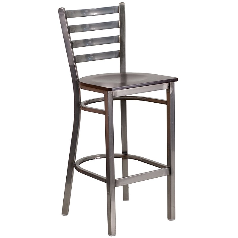 Flash Furniture HERCULES Series Traditional Metal Ladder Back Restaurant Barstool, Clear Coat/Walnut Wood (XUDG697CBARWAW) image 1