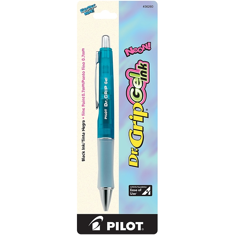 Pilot Dr. Grip Retractable Gel Pen, Fine Point, Black Ink, Blue Barrel (36260) image 1