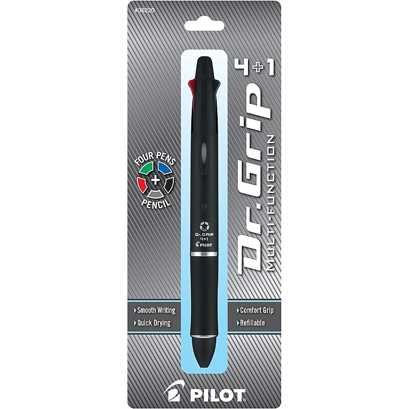 Pilot Dr. Grip 4 + 1 Multi-Function Pen + Pencil, Fine Point, 4 Assorted Inks (36220) image 1