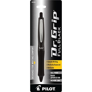 36100 PILOT Dr Single Pen Medium Point 2 Pack Black Barrel Grip Refillable & Retractable Ballpoint Pen Black Ink 