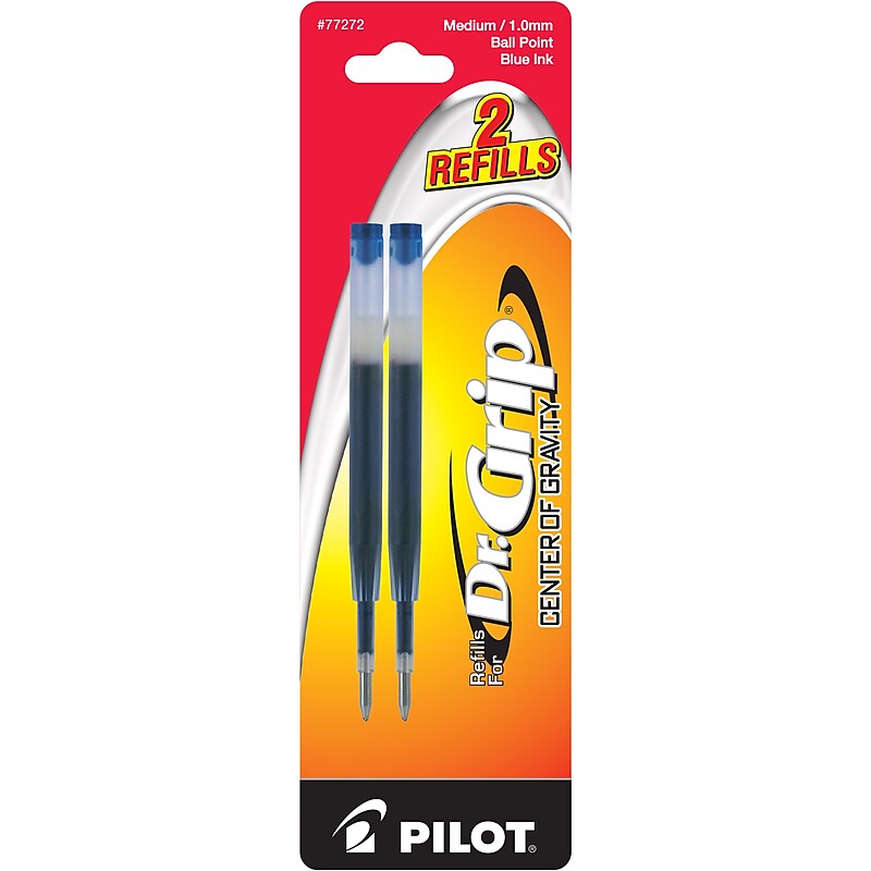 Pilot Dr. Grip Center Of Gravity Ballpoint Pen Refill, Medium Tip, Blue Ink, 2/Pack (77272) image 1