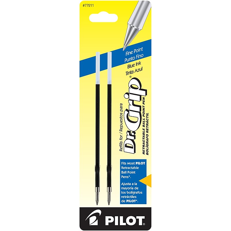 Pilot Dr. Grip Retractable Ballpoint Pen Refill, Fine Tip, Blue Ink, 2/Pack (77211) image 1