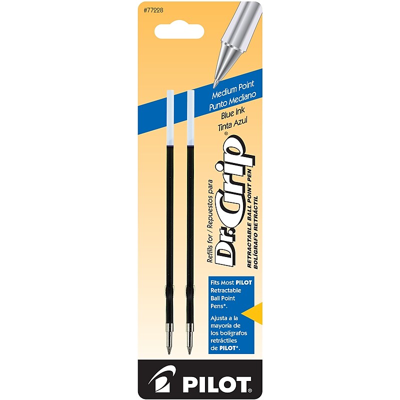 Pilot Dr. Grip Retractable Ballpoint Pen Refill, Medium Tip, Blue Ink, 2/Pack (77228) image 1