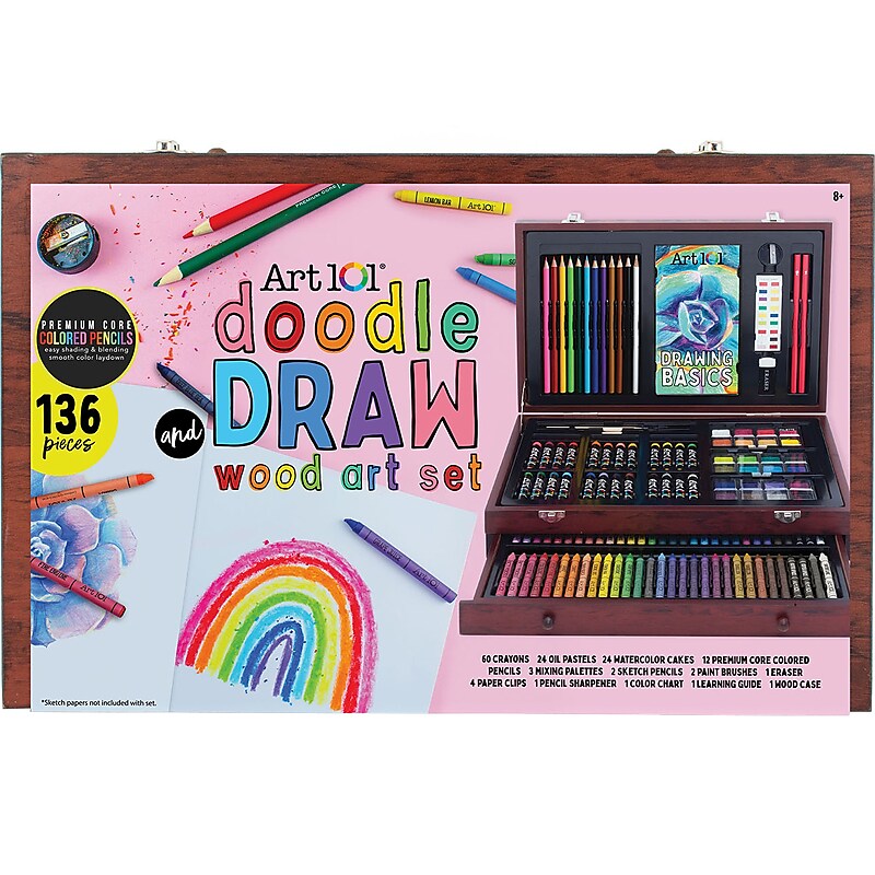 Art 101 Doodle and Draw Art Set, Assorted Colors, 136 Pieces (53136) image 1