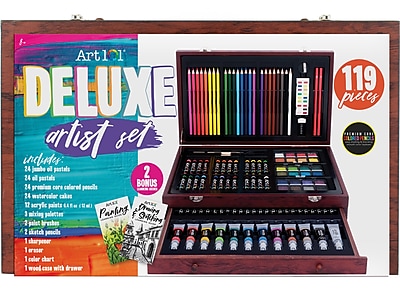 Art 101 Deluxe Art Set in A Wood Organizer Case, 119 Pieces