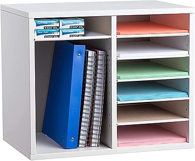 Heavy Duty File Storage 12 Compartment, Black Office /& School Use Ideal for Home AdirOffice Wood Literature Organizer Sorter