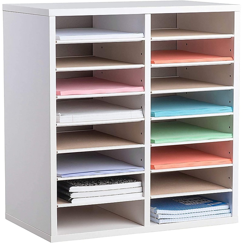 AdirOffice 16-Compartment Literature Organizer, 11.8" x 20", White (500-16-WHI) image 1