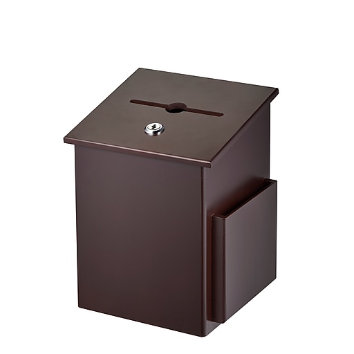 AdirOffice Square Wood Suggestion Box With Lock and Pen, Mahogany