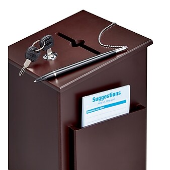 AdirOffice Mahogany Square Wood Suggestion Ballot Box With Lock and Pen (ADI632-01-MA)
