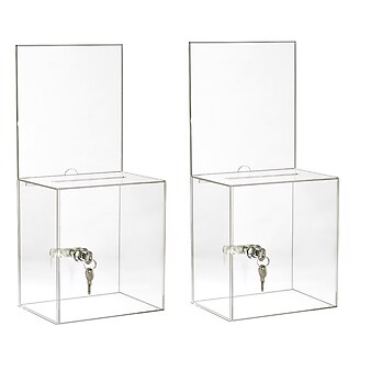AdirOffice Locking Acrylic Suggestion/Donation Box, Clear, 2/Pack (637-04-CLR-2)