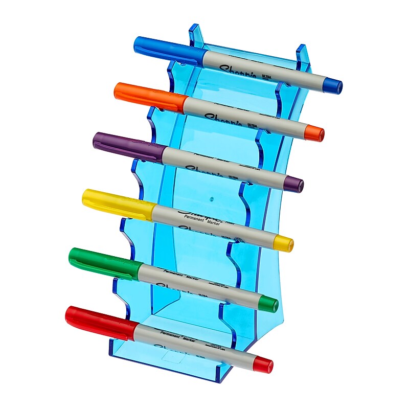 AdirOffice Horizontal 6-Slot Acrylic Pen Holder Display Stand, Crystal Blue, 2/Pack (650-CRB) image 1