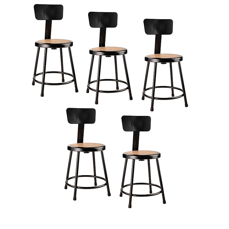 NPS 6200 Series Armless Wood 18 Inch Stool With Backrest, Black, 5/Pack (6218B-10/5) image 1