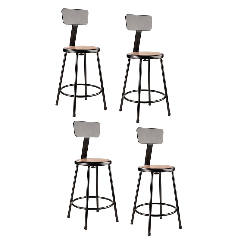 NPS 6200 Series Armless Wood/Steel Lab Stool With Backrest, Black, 4/Pack (6224B-10/4) image 1