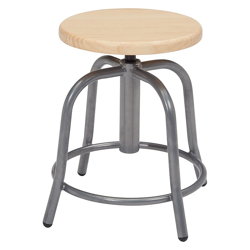 NPS 6800 Series Armless Steel Swivel Stool, Natural Wood Seat, Gray Frame (6800W-02) image 1