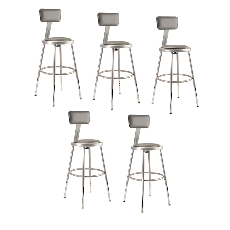 NPS 6400 Series Armless Vinyl Padded Lab Stool with Backrest, Gray , 5/Pack (6418HB/5) image 1