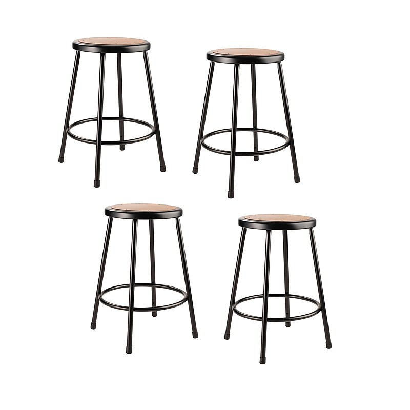 NPS 6200 Series Armless Wood/Steel Backless Stool with Footrest, Black, 4/Pack (6224-10/4) image 1