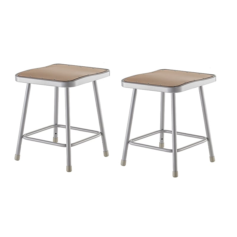 NPS 6300 Series Armless Wood 18 Inch Square Stool, Gray, 2 Pack (6318/2) image 1