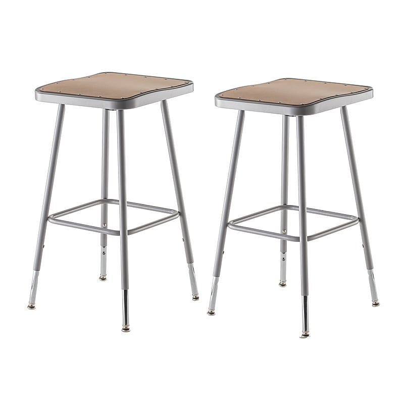 NPS 6300 Series Armless Wood/Steel Backless Stool with Footrest, Gray, 2/Pack (6324H/2) image 1