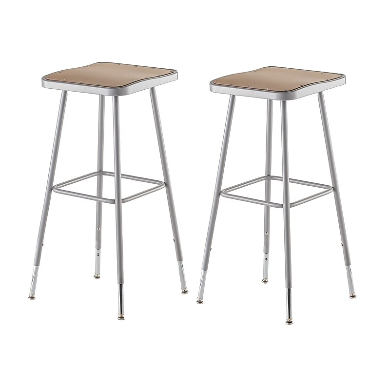 NPS 6300 Series Armless Wood/Steel Backless Stool with Footrest, Gray, 2/Pack (6330H/2) image 1