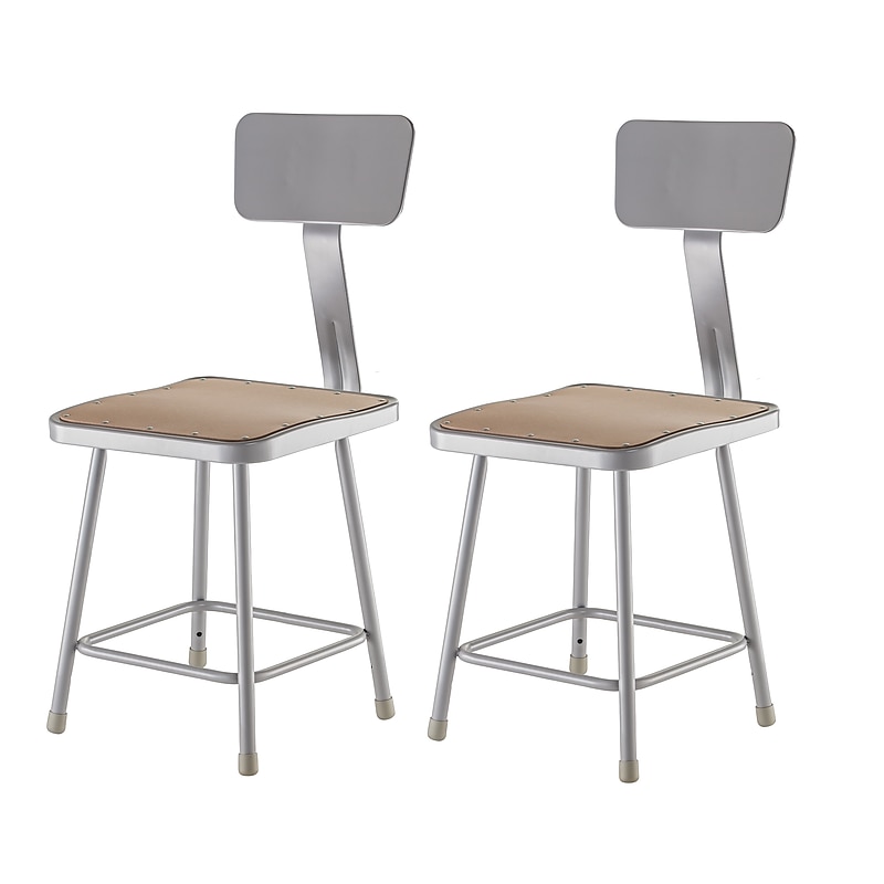 NPS 6300 Series Armless Wood/Steel Stool With Backrest, Gray, 2/Pack (6318B/2) image 1