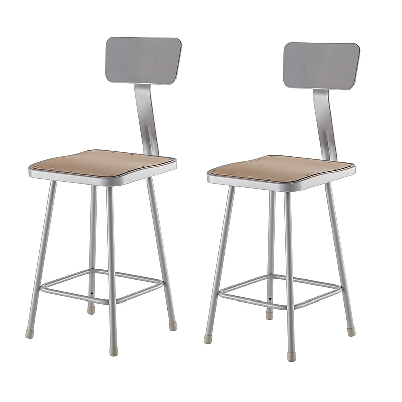 NPS 6300 Series Armless Wood/Steel Stool With Backrest, Gray, 2/Pack (6324B/2) image 1