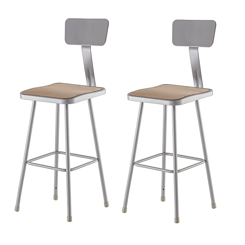NPS 6300 Series Armless Wood/Steel Stool With Backrest, Gray, 2/Pack (6330B/2) image 1
