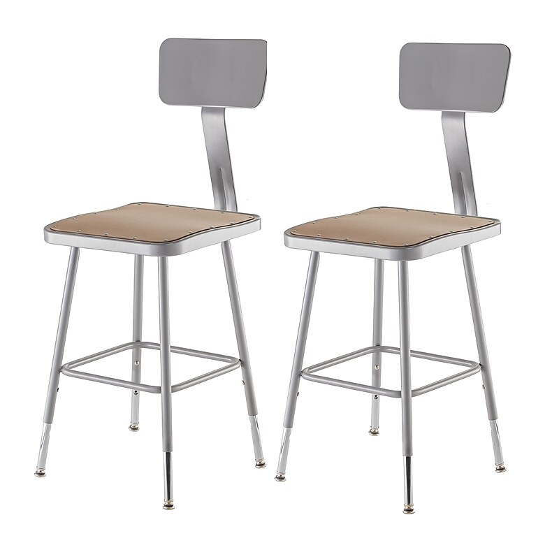 NPS 6300 Series Armless Wood/Steel Lab Stool With Backrest, Gray, 2/Pack (6318HB/2) image 1