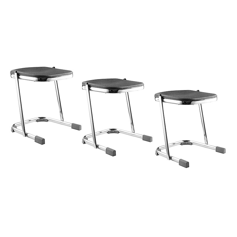 NPS 6600 Series Armless Blow-Molded Plastic 18" Ergonomic Z Stool, Steel, Black, 3/Pack (6618/3) image 1