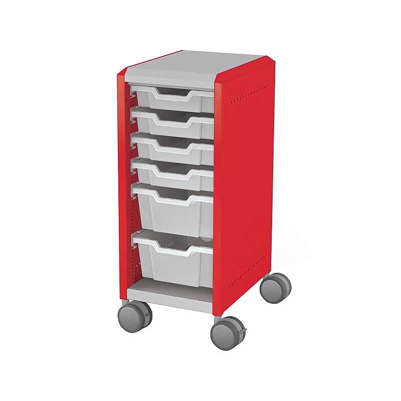 MooreCo Compass Mini H2 Mobile 6-Section Storage Cabinet, 36.13"H x 14.88"W x 19.13"D, Platinum/Red Metal (B1A1C1C1X0) image 1