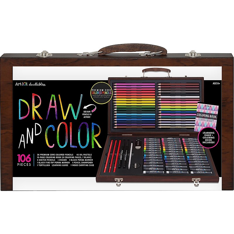 Art 101 Draw and Color Art Set, Assorted Colors, 106 Pieces (53106) image 1
