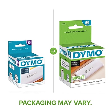 Dymo LabelWriter Address 30251 Label Printer Labels, 1.13"W, Black On White, 130 Labels/Roll, 2 Rolls/Box