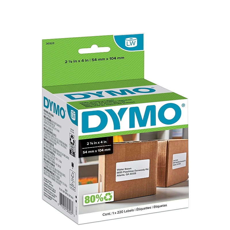 DYMO LabelWriter 30323 Shipping Labels, 4" x 2-1/8", White, 220 Labels/Roll (30323) image 1