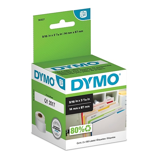 1 Roll of Dymo 30277 Compatible (2-Up) File Folder Labels for LabelWriter Label Printers, 9/16 x 3-7/16 inch (260 Labels per Roll), White