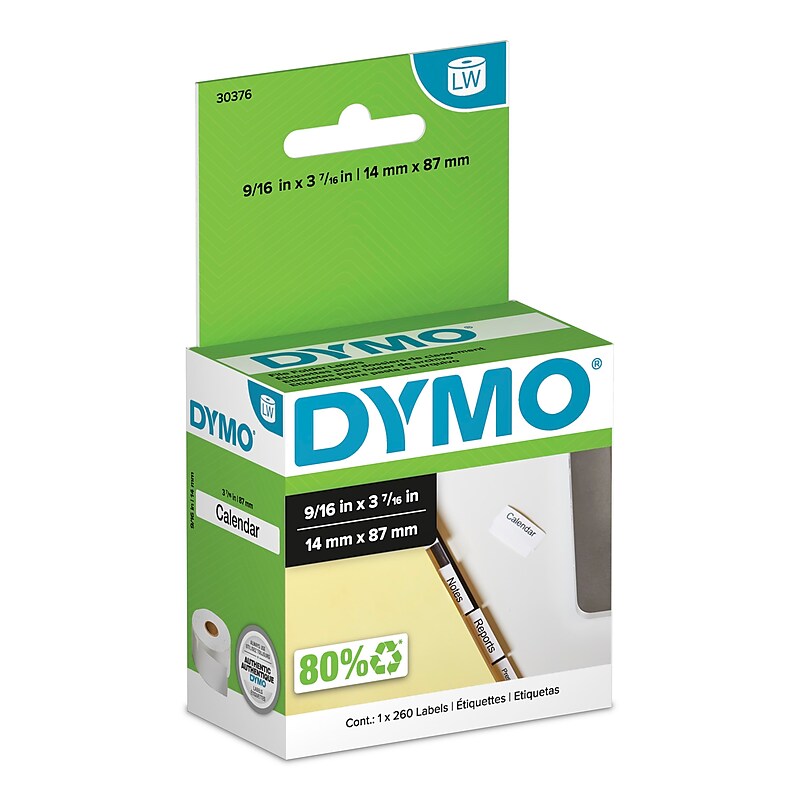 Dymo LW 30376 Label Printer Labels, 9/16” x 2”, Black On White, 260/Box image 1