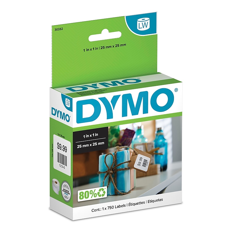 DYMO LabelWriter 30332 Multi-Purpose Labels, 1" x 1", Black on White, 750 Labels/Roll (30332) image 1