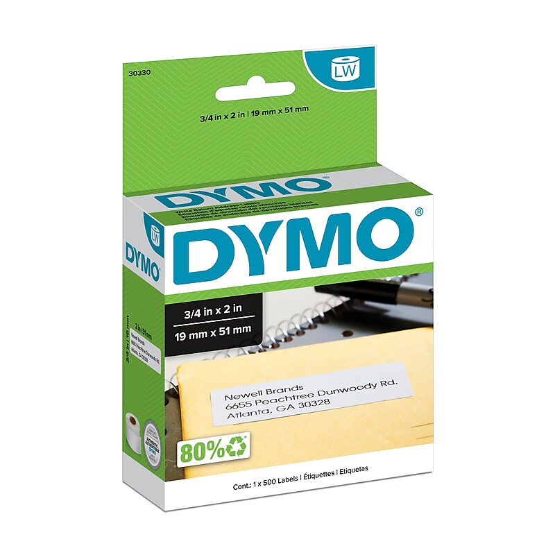 DYMO LabelWriter 30330 Return Address Labels, 2" x 3/4", Black on White, 500 Labels/Roll (30330) image 1