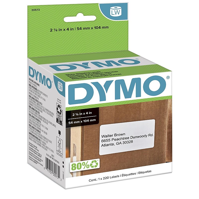 Dymo LabelWriter Shipping 30573 Label Printer Labels, 2.13"W, Black On White, 220/Roll image 1