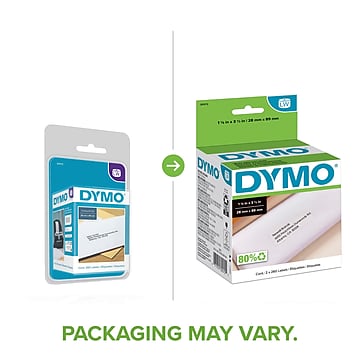Dymo LabelWriter Address 30572 Label Printer Labels, 1.13"W, Black On White, 260 Labels/Roll, 2 Rolls/ Pack