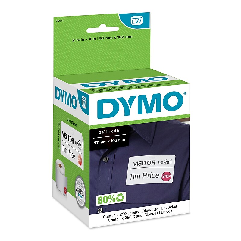 DYMO LabelWriter 30911 Time Expiring Name Badge Labels, 4" x 2-1/4", Black on White, 250 Labels/Roll (30911) image 1