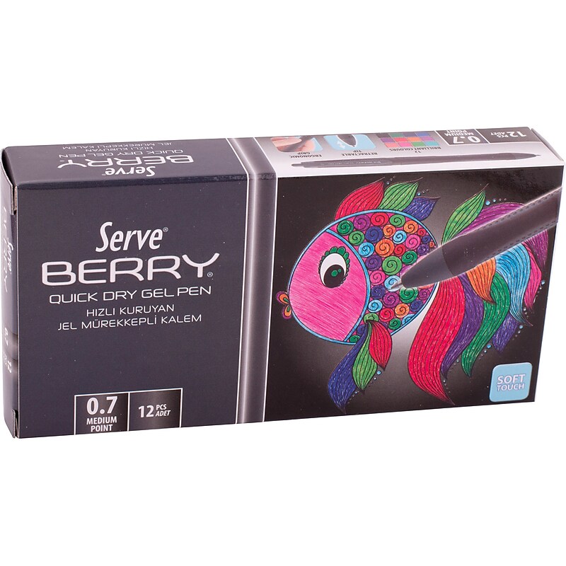 Serve Berry Retractable Gel Pen, Black Ink, Dozen (SV-BRGEL07-12SY) image 1