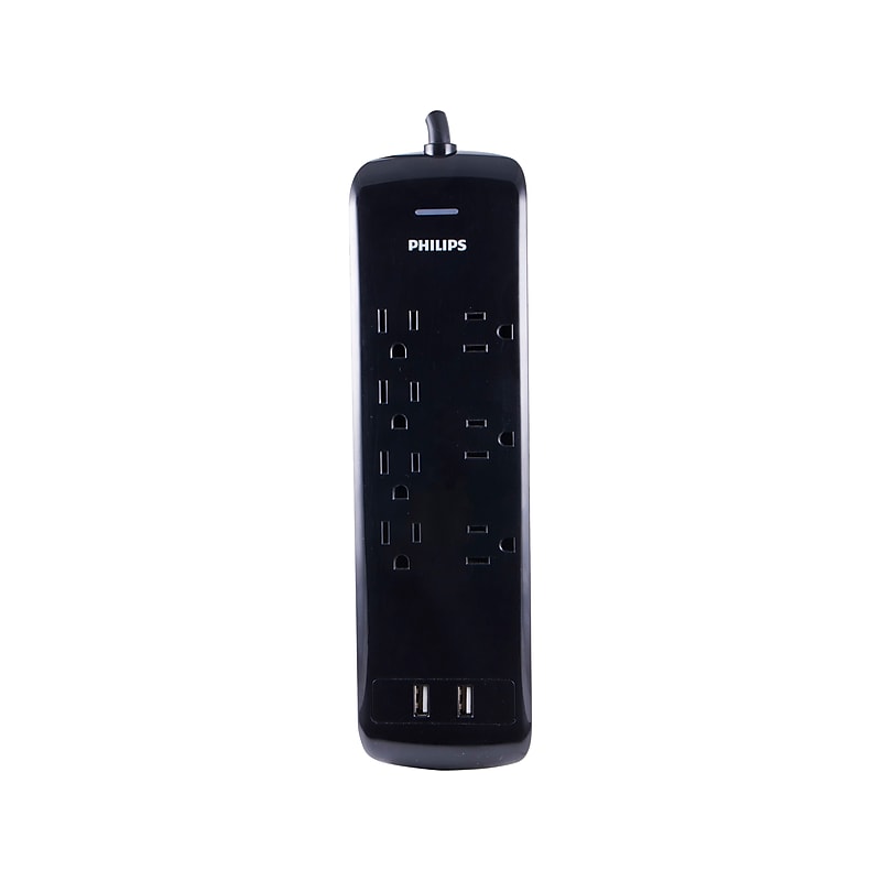 Philips 7-Outlet 2-USB Port Surge Protector, Black (SPP6270BC/37) image 1