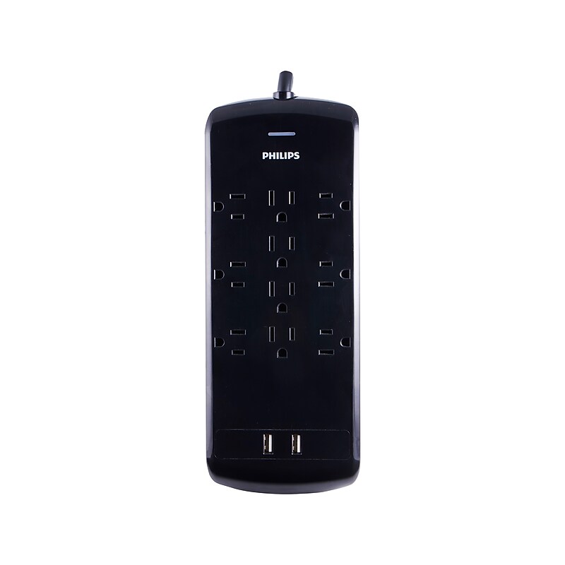 Philips 10-Outlet 4-USB Port Surge Protector, 6', Gray/Black (SPP6710BC/37) image 1