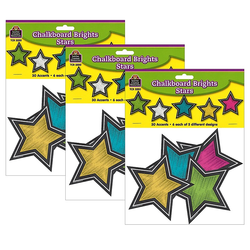 Teacher Created Resources Chalkboard Brights Stars Accents, 30 Per Pack, 3 Packs (TCR3550-3) image 1